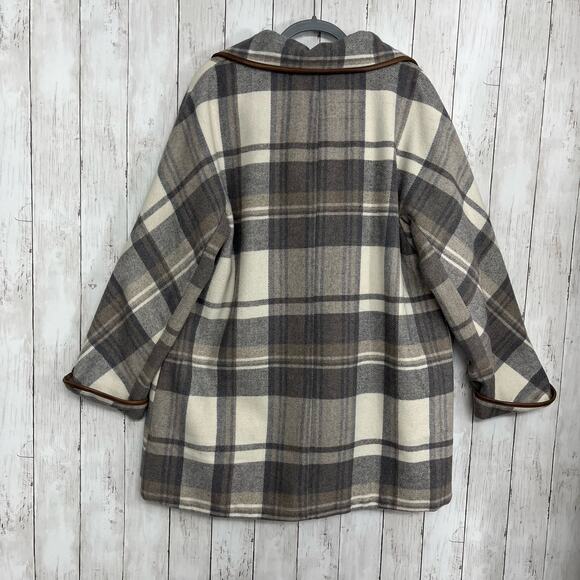 Woman Within Gray Black White Plaid Lined Button Up Winter Jacket Coat 18W - Picture 3 of 13